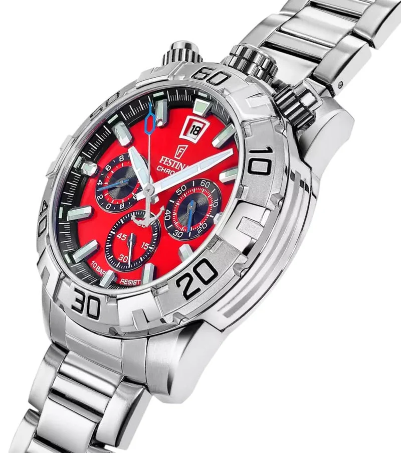 Festina Bullhead F20743/5 Herrenuhr • Retro-Design • Markantes rotes Zifferblatt