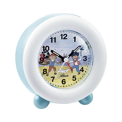 Atlanta Kinderwecker 2136/5 Wecker Hellblau • Schleichende Sekunde • Piraten-Motiv