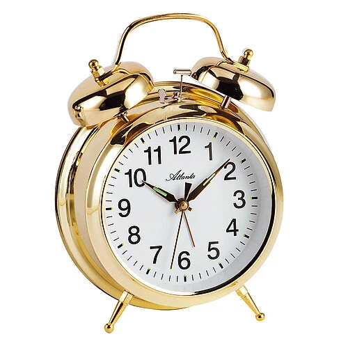 Atlanta Doppelglocken-Wecker 1060/9 Wecker Gold • Mechanisches Uhrwerk • Leuchtzeiger