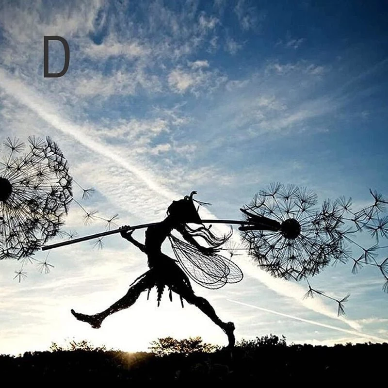 Feë Tuinspinner met Paardenbloem – Windspinner Tuindecoratie 25 cm – IJzeren Tuinsteker met Draaiend Feëfiguur en Paardenbloembloemen – Weervaste Tuinversiering voor Bloembedden en Paden | Sansoti