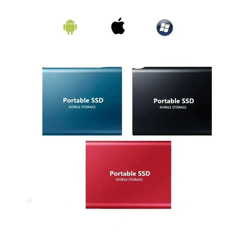 Draagbare SSD Externe Schijf 128GB met USB-C Snelle Datatransfer en Compact Design - Beschikbaar in Zwart, Blauw en Rood | Sansoti