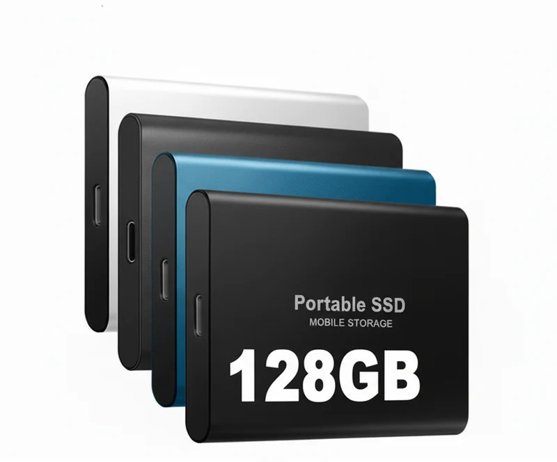 Draagbare SSD Externe Schijf 128GB met USB-C Snelle Datatransfer en Compact Design - Beschikbaar in Zwart, Blauw en Rood | Sansoti