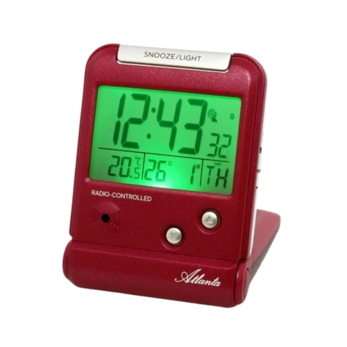 Atlanta 1806/1 Wecker Rot • Funk-Uhrwerk • Kalender & Temperaturanzeige