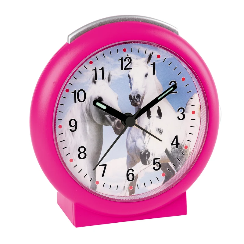 Atlanta Pferdemotiv 2121/8 Wecker Pink • Schleichende Sekunde • Kinder-Design