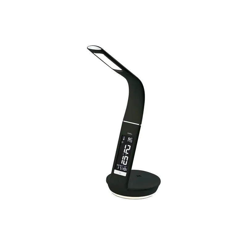 AMS Lichtwecker T1305 Wecker Schwarz • Digitales Quarzwerk • Nachtlicht & Smartphone-Ladefunktion