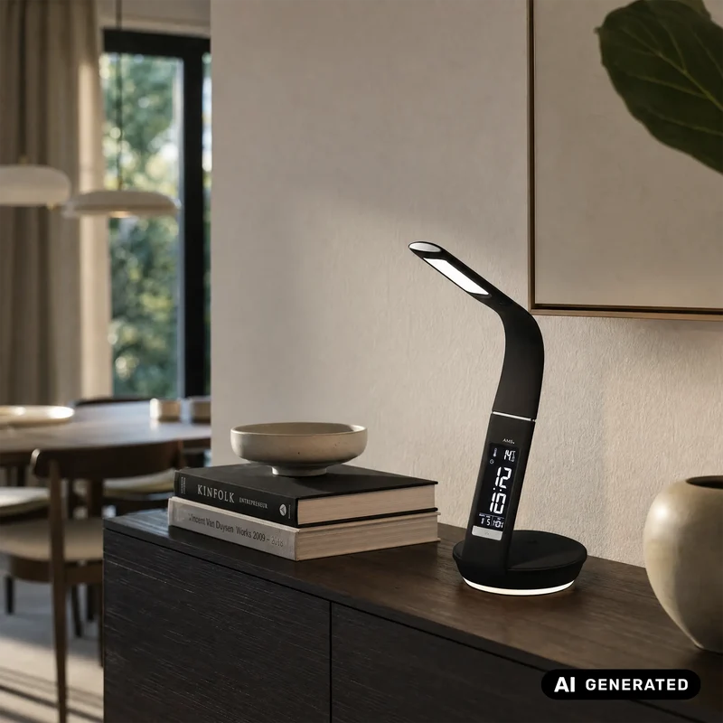 AMS Lichtwecker T1305 Wecker Schwarz • Digitales Quarzwerk • Nachtlicht & Smartphone-Ladefunktion