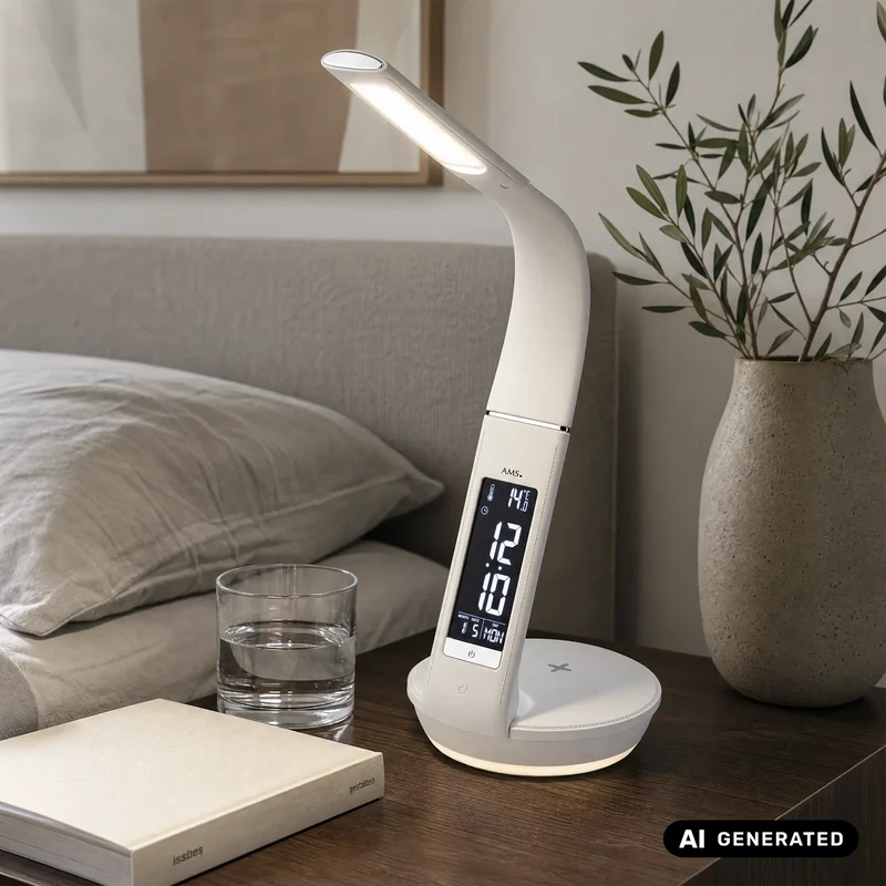 AMS Lichtwecker T1304 Wecker Weiß • Nachtlicht in 3 Stufen • Smartphone-Ladefunktion