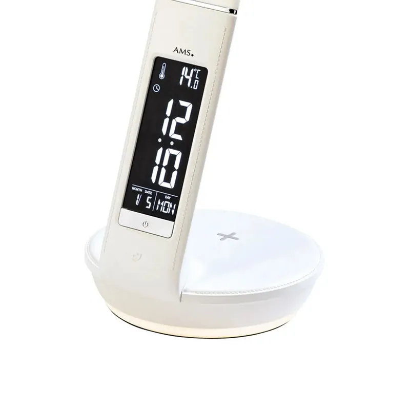 AMS Lichtwecker T1304 Wecker Weiß • Nachtlicht in 3 Stufen • Smartphone-Ladefunktion