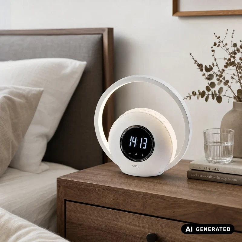 AMS T1303 Wecker Weiß • Lichtwecker mit Nachtlicht • Radiofunktion
