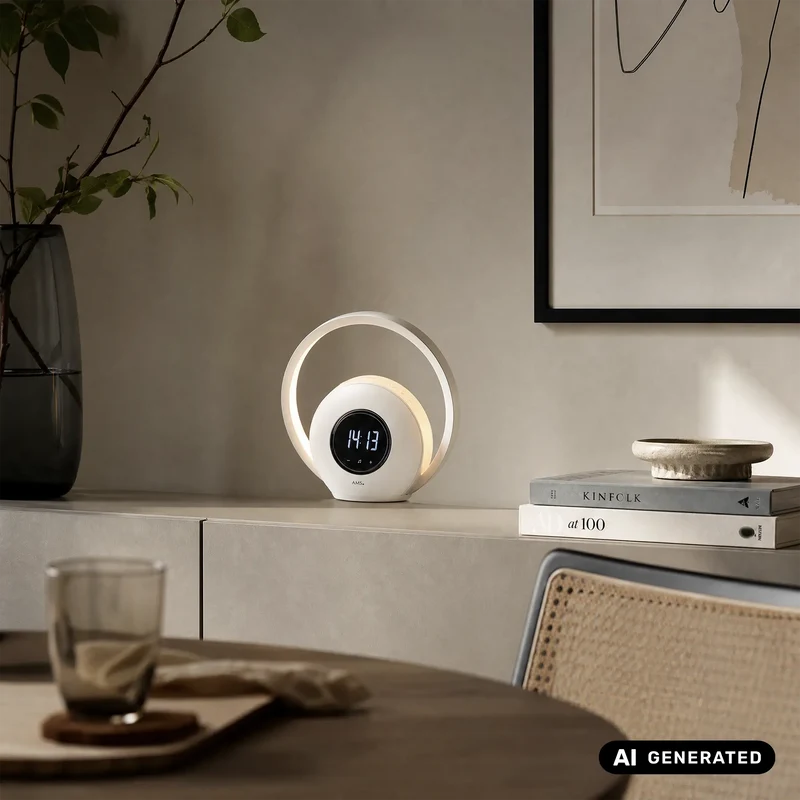 AMS T1303 Wecker Weiß • Lichtwecker mit Nachtlicht • Radiofunktion