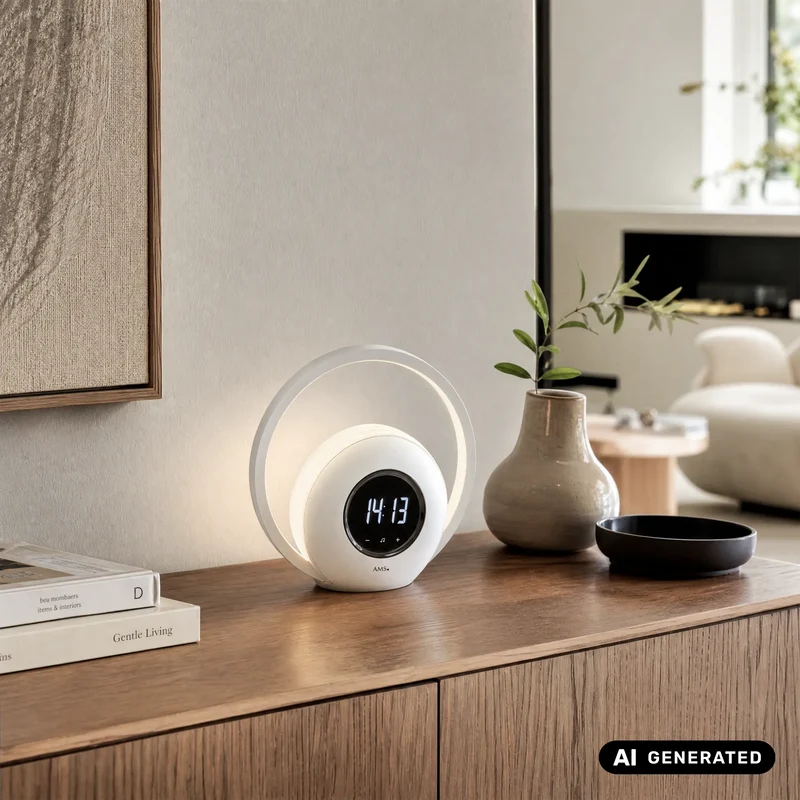 AMS T1303 Wecker Weiß • Lichtwecker mit Nachtlicht • Radiofunktion