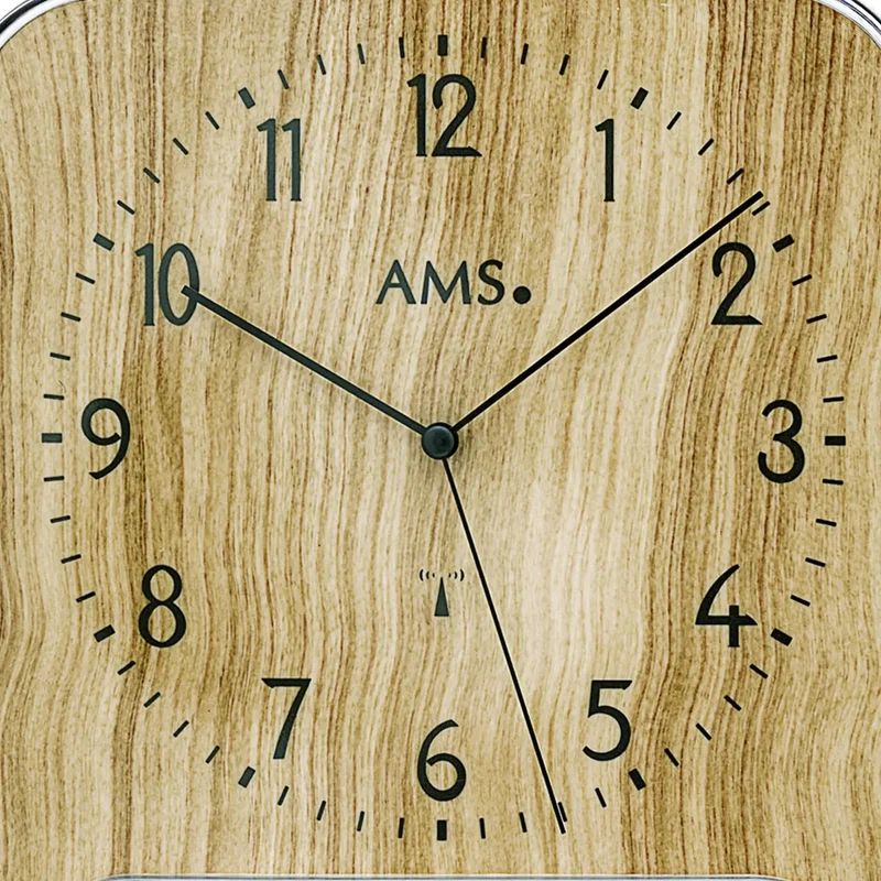 AMS Funk F5891 Wanduhr • Analog & Digital • Holzstruktur