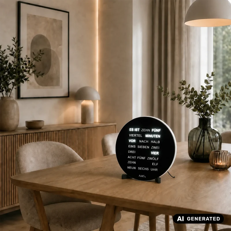 AMS 1285 Tisch- und Wanduhr Schwarz • Quarzwerk mit 230V Adapter • Kunststoffgehäuse