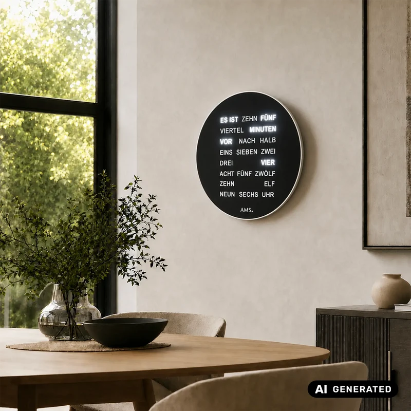 AMS 1285 Tisch- und Wanduhr Schwarz • Quarzwerk mit 230V Adapter • Kunststoffgehäuse