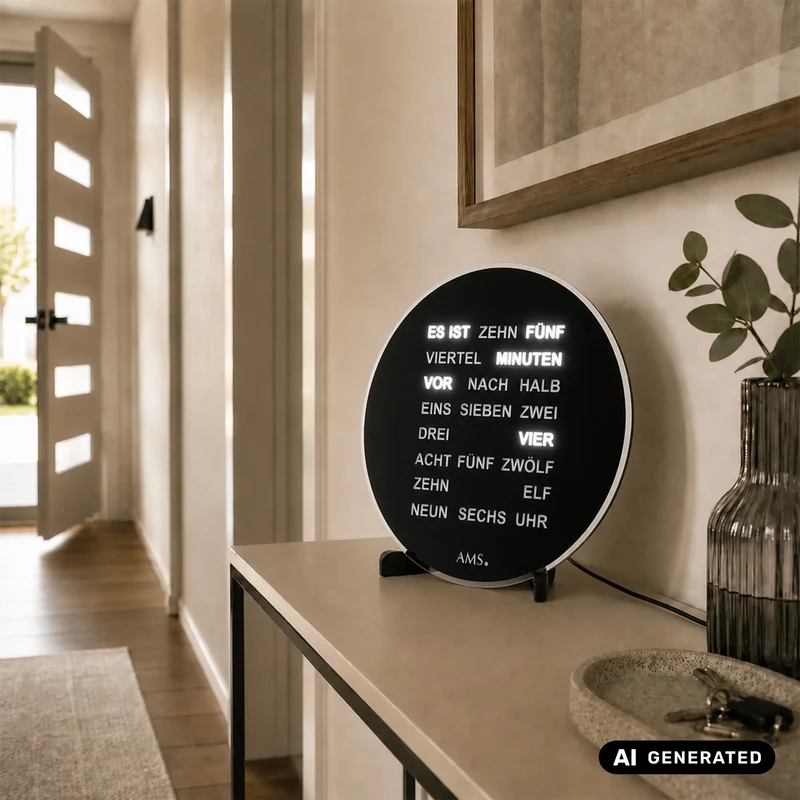 AMS 1285 Tisch- und Wanduhr Schwarz • Quarzwerk mit 230V Adapter • Kunststoffgehäuse
