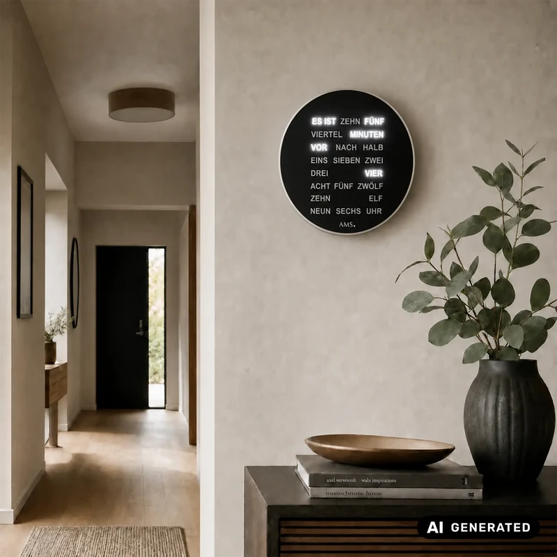AMS 1285 Tisch- und Wanduhr Schwarz • Quarzwerk mit 230V Adapter • Kunststoffgehäuse