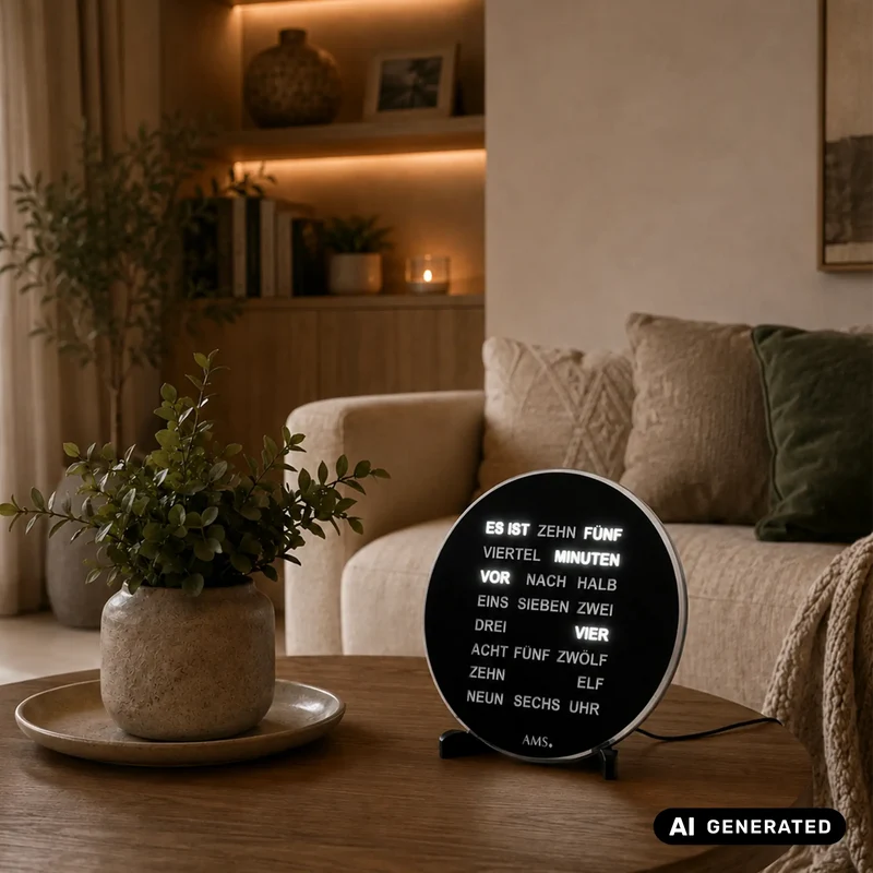 AMS 1285 Tisch- und Wanduhr Schwarz • Quarzwerk mit 230V Adapter • Kunststoffgehäuse