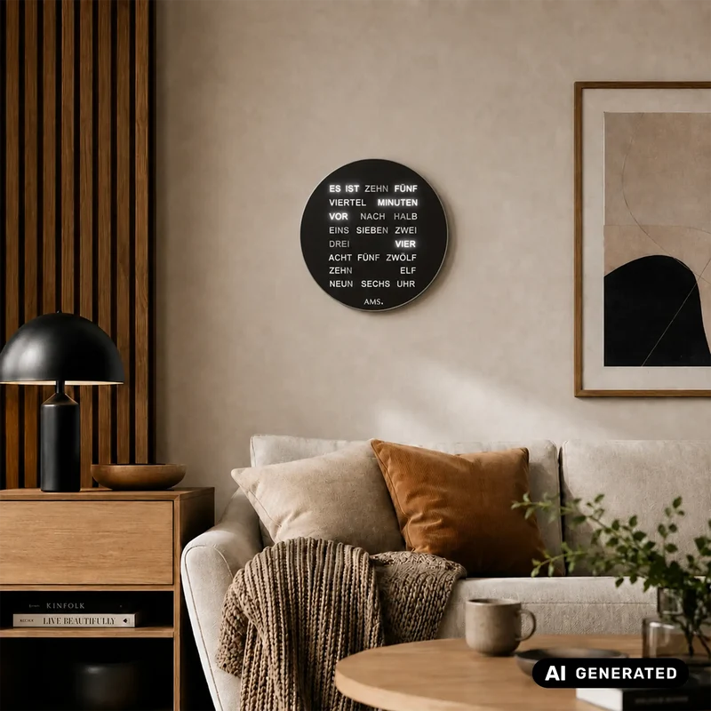 AMS 1285 Tisch- und Wanduhr Schwarz • Quarzwerk mit 230V Adapter • Kunststoffgehäuse