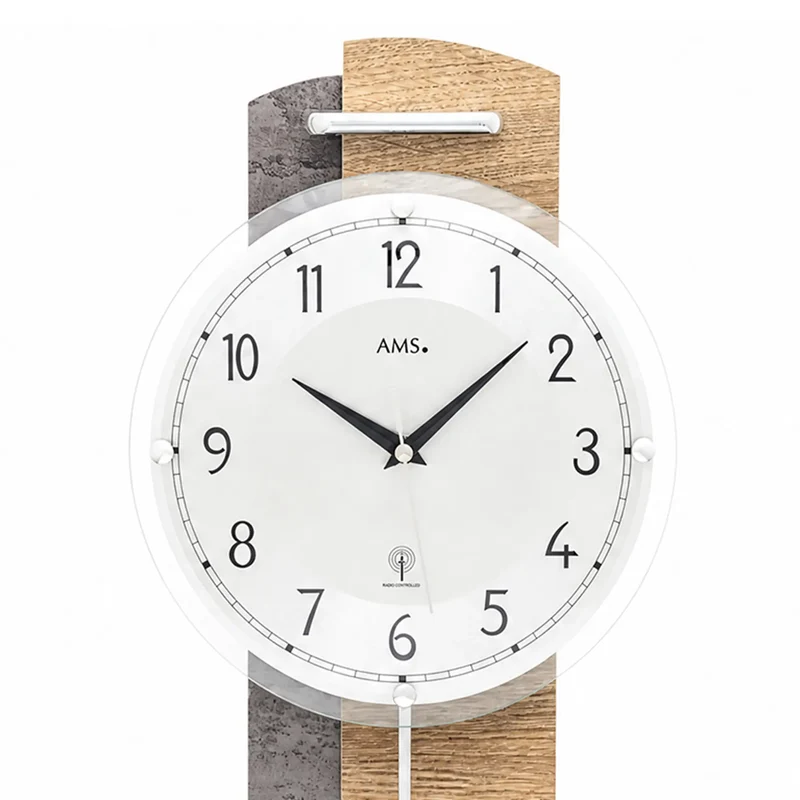 AMS 5334 Wanduhr Wildeiche • Funk-Pendelwerk • Holzgehäuse