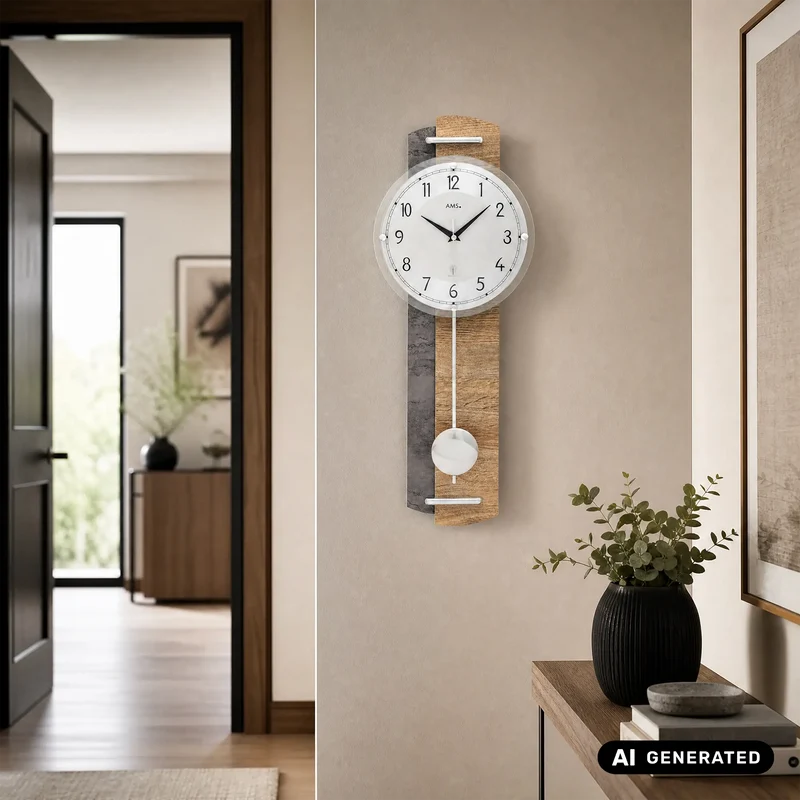 AMS 5334 Wanduhr Wildeiche • Funk-Pendelwerk • Holzgehäuse
