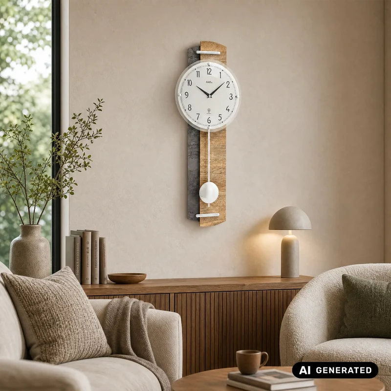 AMS 5334 Wanduhr Wildeiche • Funk-Pendelwerk • Holzgehäuse