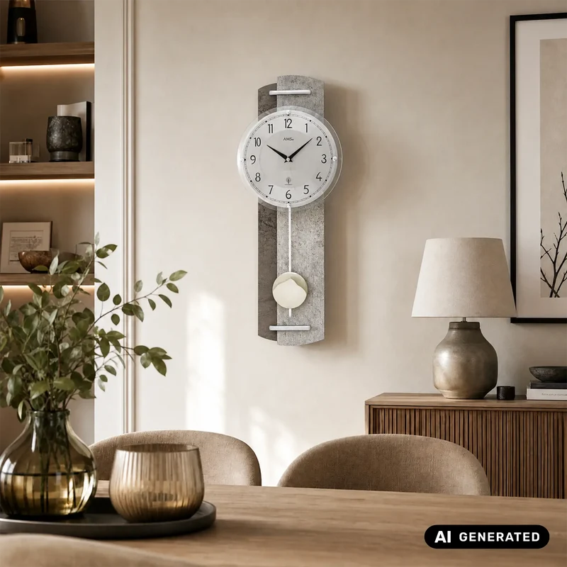 AMS F5331 Wanduhr Steinstruktur • Funk-Pendelwerk • Holzgehäuse