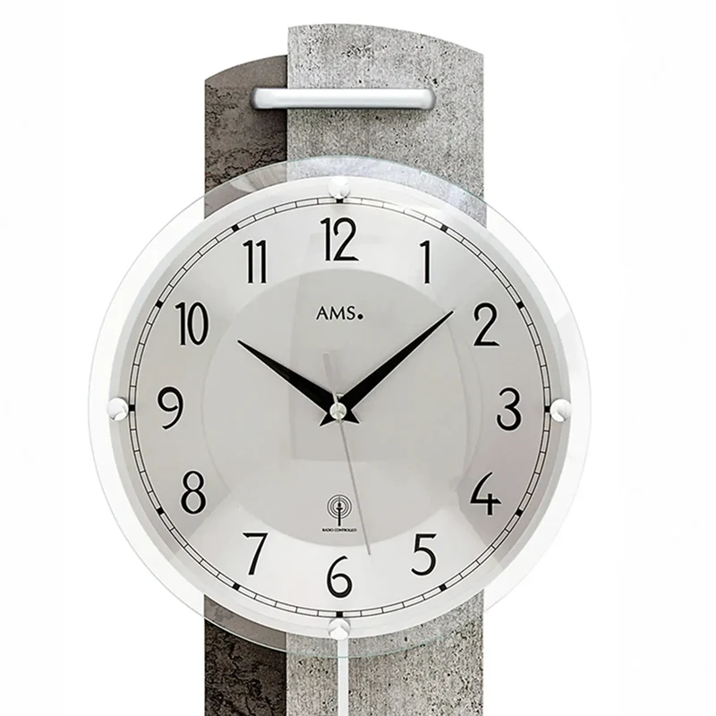 AMS F5331 Wanduhr Steinstruktur • Funk-Pendelwerk • Holzgehäuse