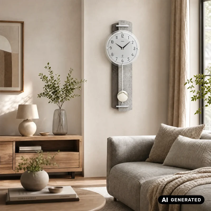 AMS F5331 Wanduhr Steinstruktur • Funk-Pendelwerk • Holzgehäuse