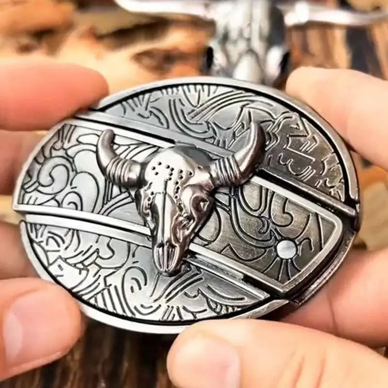 Metalen Ovale Western Riem Gesp met Ingebouwd EDC-Gereedschap | 24 Designs | Zinklegering | 7,7 x 6 cm | Sansoti