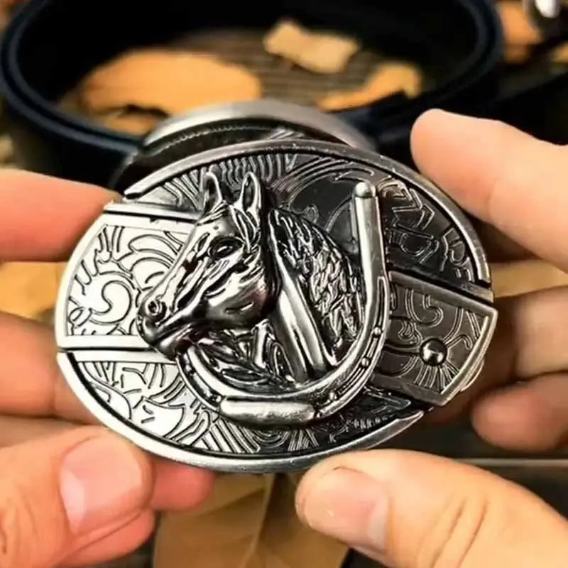 Metalen Ovale Western Riem Gesp met Ingebouwd EDC-Gereedschap | 24 Designs | Zinklegering | 7,7 x 6 cm | Sansoti