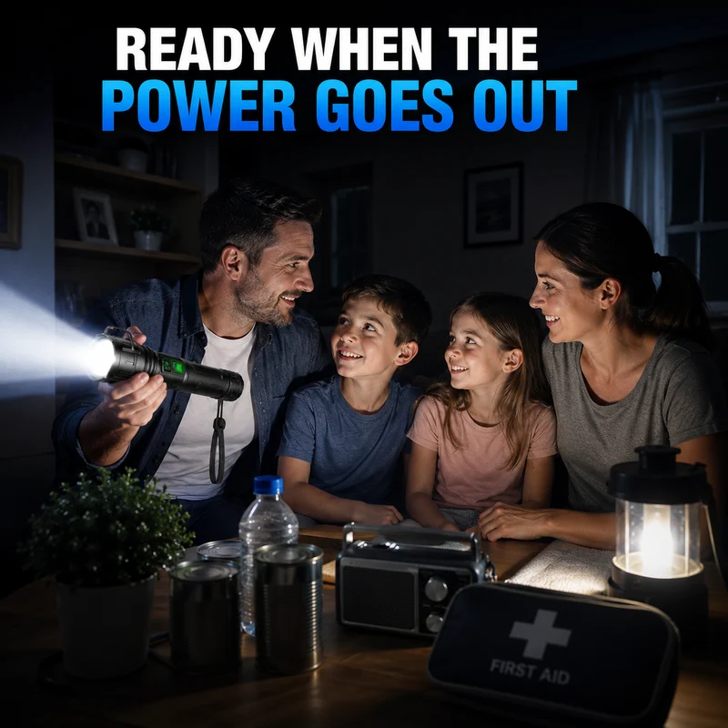 Tactische Zaklamp met Oplaadbare 5000mAh Batterij - Krachtige LED 100000 Lumen - Waterdicht & Schokbestendig - Met LCD Batterij-indicator & Powerbank Functie | Sansoti