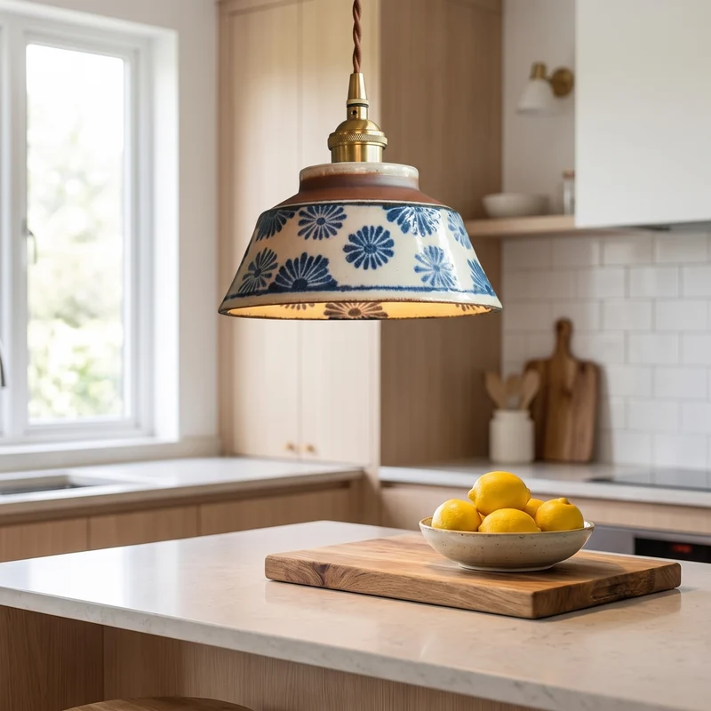 Hanglamp Keukeneiland Keramiek Koperen Fitting Handgeschilderd Bloemmotief E27 4 Dessins | Sansoti