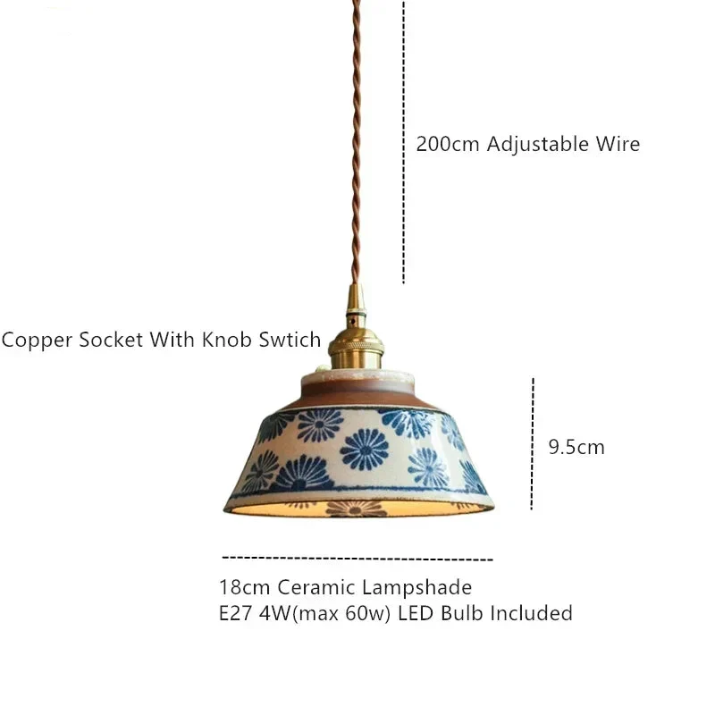 Hanglamp Keukeneiland Keramiek Koperen Fitting Handgeschilderd Bloemmotief E27 4 Dessins | Sansoti