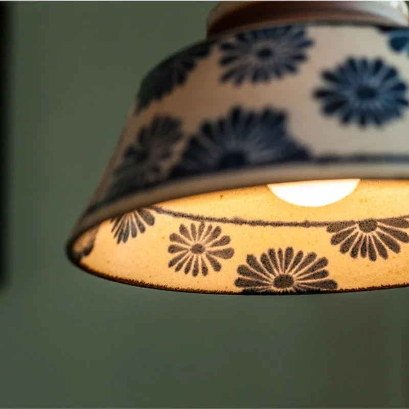 Hanglamp Keukeneiland Keramiek Koperen Fitting Handgeschilderd Bloemmotief E27 4 Dessins | Sansoti
