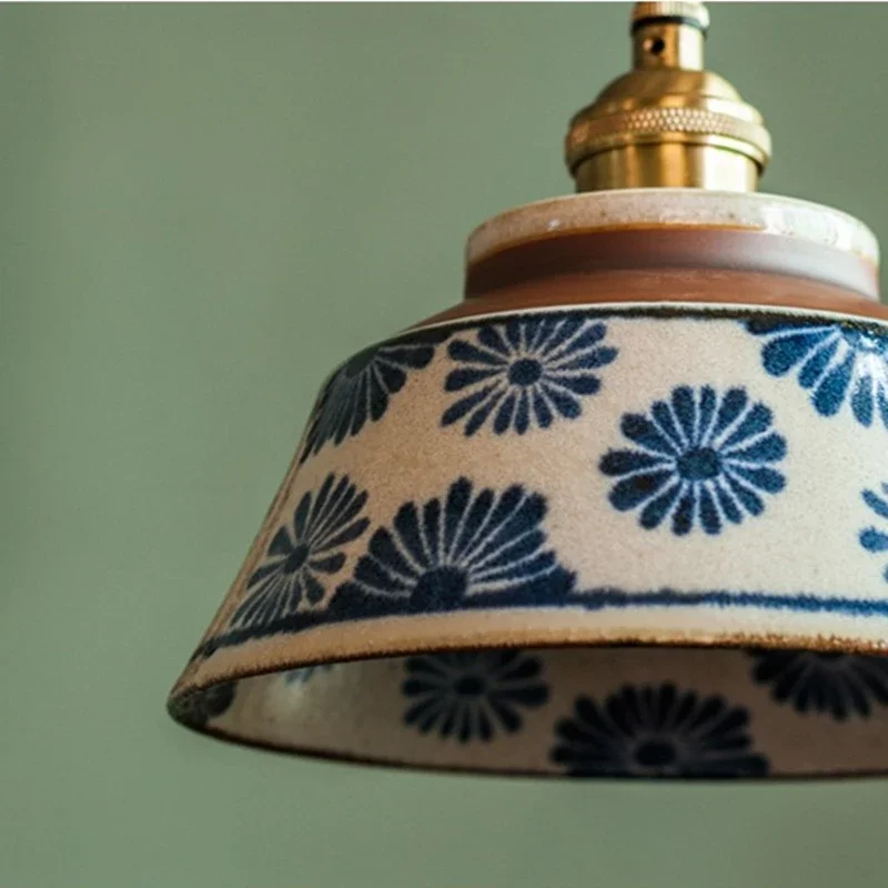 Hanglamp Keukeneiland Keramiek Koperen Fitting Handgeschilderd Bloemmotief E27 4 Dessins | Sansoti
