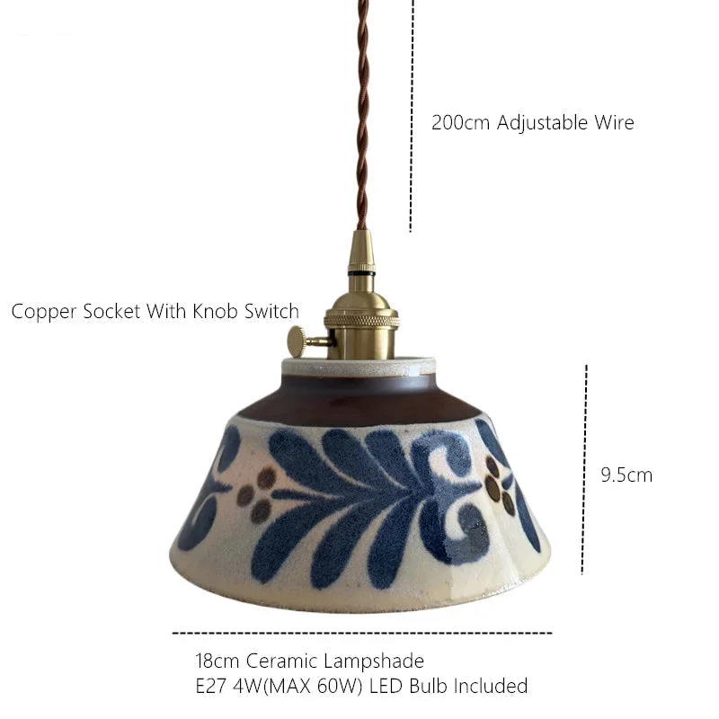 Hanglamp Keukeneiland Keramiek Koperen Fitting Handgeschilderd Bloemmotief E27 4 Dessins | Sansoti