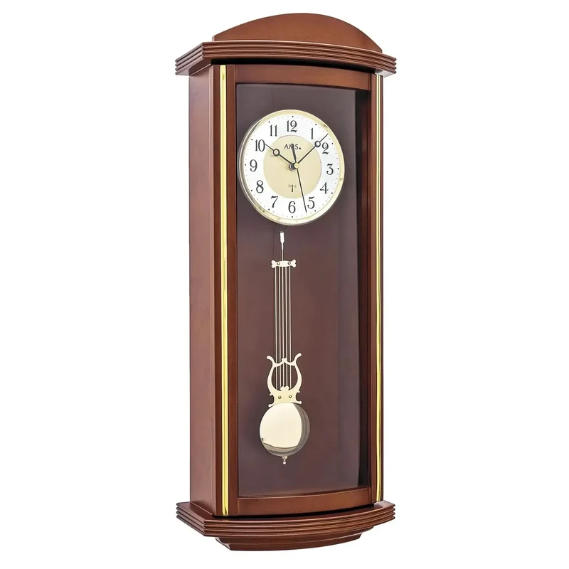 AMS F5015/1 Funk-Pendelwanduhr Nussbaum • Funkgesteuertes Quarzwerk • Pendel mit Westminster-Schlagwerk