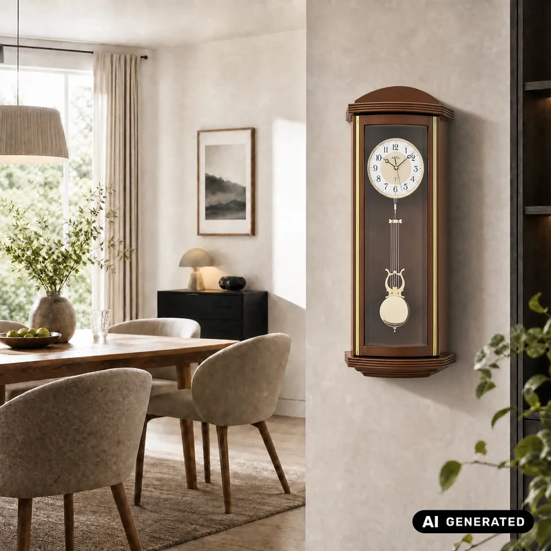 AMS F5015/1 Funk-Pendelwanduhr Nussbaum • Funkgesteuertes Quarzwerk • Pendel mit Westminster-Schlagwerk