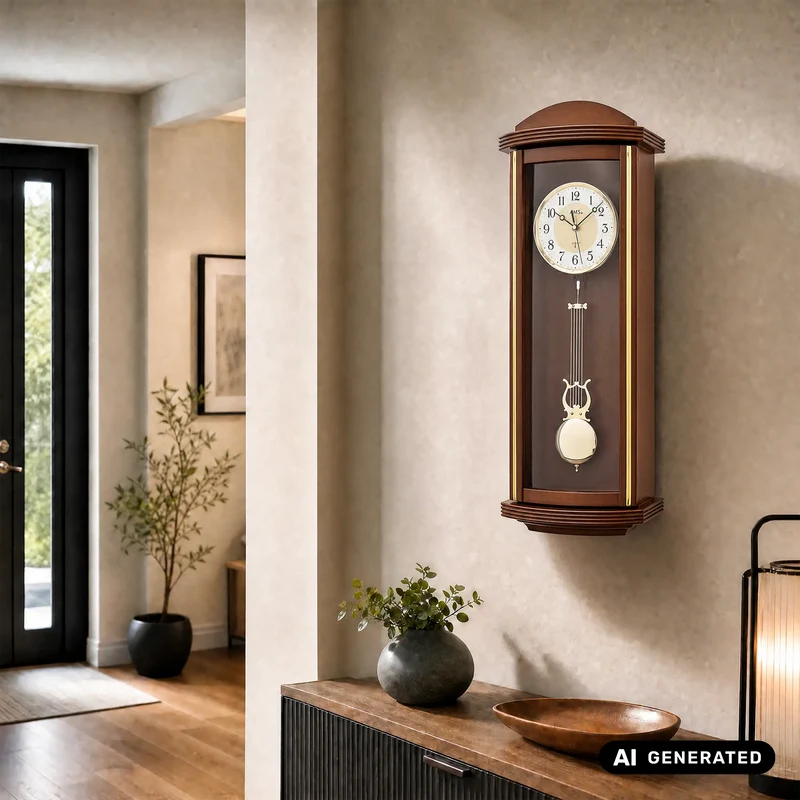 AMS F5015/1 Funk-Pendelwanduhr Nussbaum • Funkgesteuertes Quarzwerk • Pendel mit Westminster-Schlagwerk