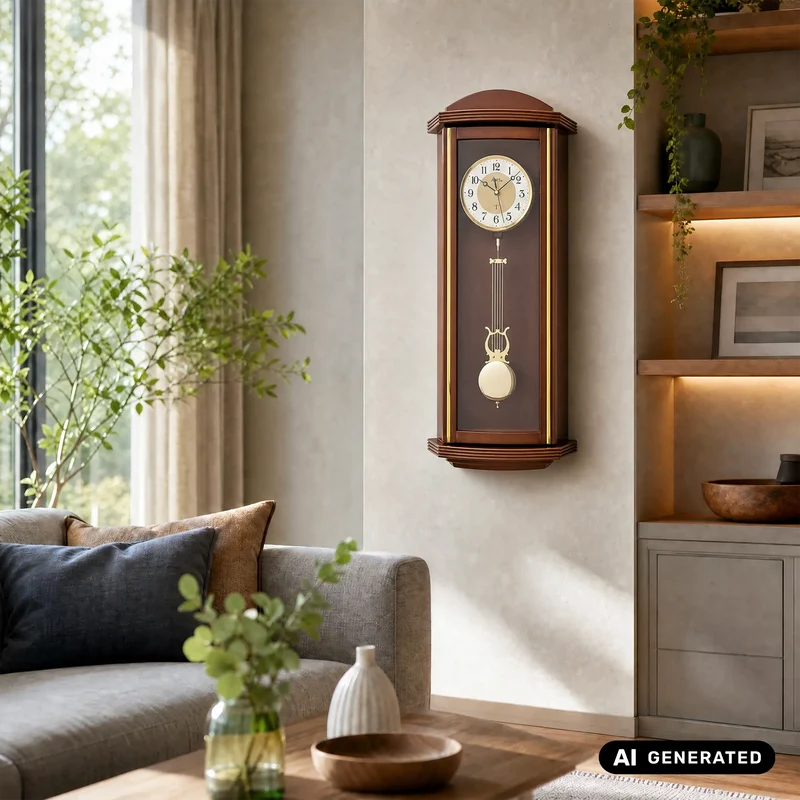 AMS F5015/1 Funk-Pendelwanduhr Nussbaum • Funkgesteuertes Quarzwerk • Pendel mit Westminster-Schlagwerk