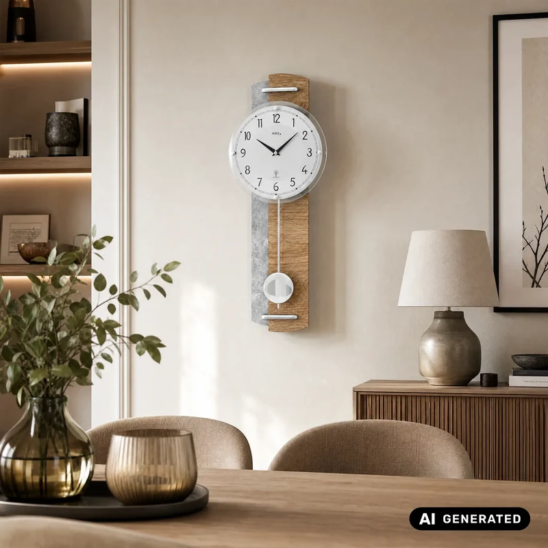 AMS 5333 Funk-Pendelwanduhr Sonoma-Eiche • Funkgesteuert • Pendelwerk
