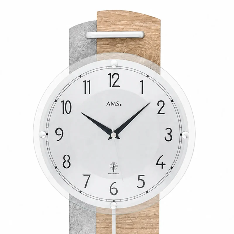 AMS 5333 Funk-Pendelwanduhr Sonoma-Eiche • Funkgesteuert • Pendelwerk
