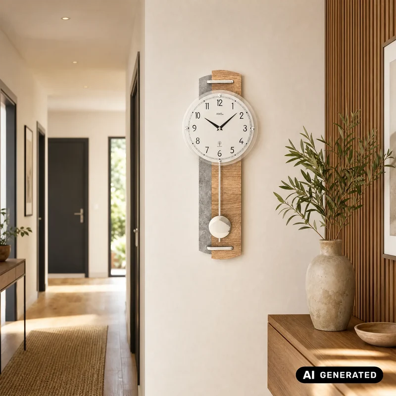 AMS 5333 Funk-Pendelwanduhr Sonoma-Eiche • Funkgesteuert • Pendelwerk