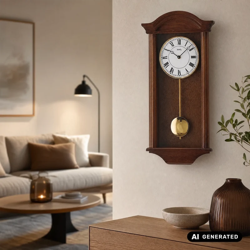 AMS Klassik 990/1 Wanduhr Nussbaum • Westminster & BimBam Schlagwerk • Quarz-Pendelwerk
