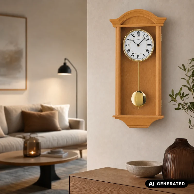 AMS W990/16 Wanduhr Erle • Westminster/Bim-Bam Schlagwerk • Quarz-Pendelwerk