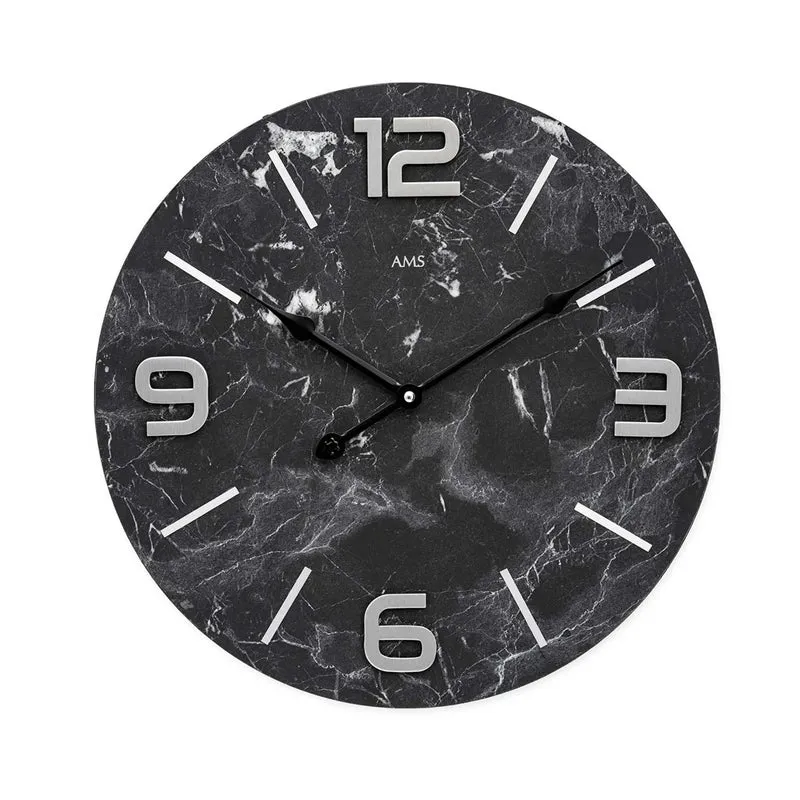 AMS W9707 Wanduhr Anthrazit • Holzgehäuse mit Metallziffern • Quarzwerk