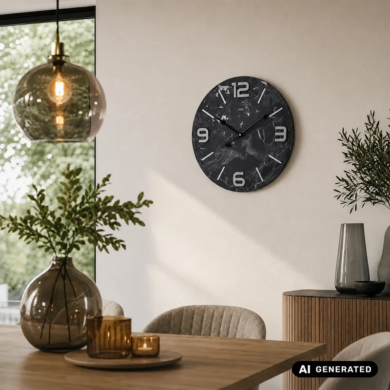 AMS W9707 Wanduhr Anthrazit • Holzgehäuse mit Metallziffern • Quarzwerk