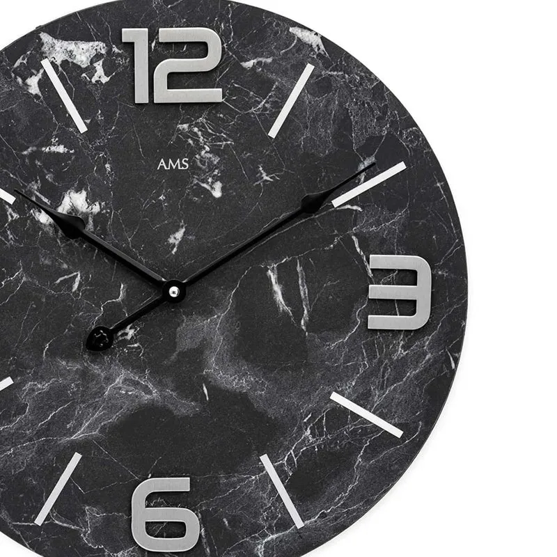 AMS W9707 Wanduhr Anthrazit • Holzgehäuse mit Metallziffern • Quarzwerk