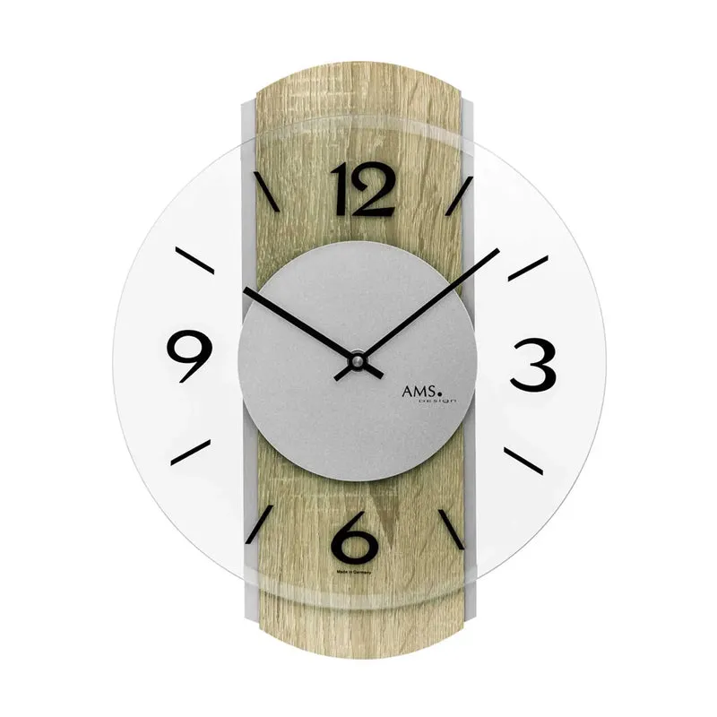 AMS W9706 Wanduhr Sonoma-Eiche • Quarzwerk • Mineralglas facettiert