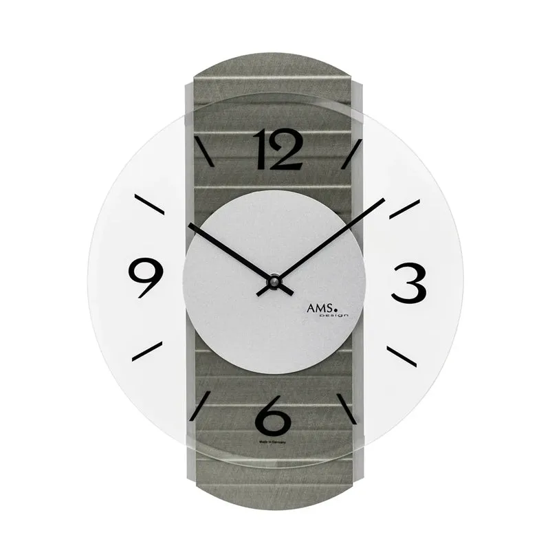 AMS W9705 Wanduhr Metallstruktur Sonoma • Holzgehäuse mit Aluminium-Auflagen • Facettiertes Mineralglas